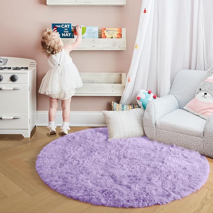 Amdrebio Light Purple Circle Round Rugs 4Ft - Image 4