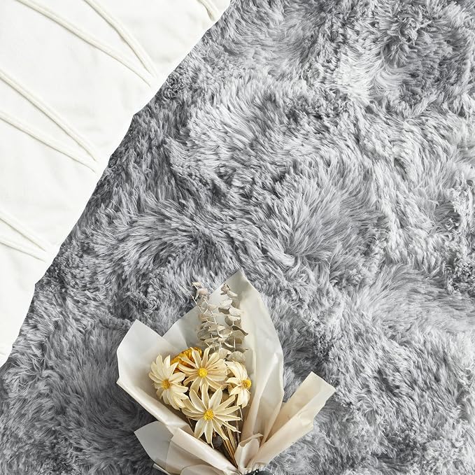 FlyDOIT Large Area Rugs for Living Room, 4x6 Feet Tie-Dyed Light Grey Shaggy - Image 5