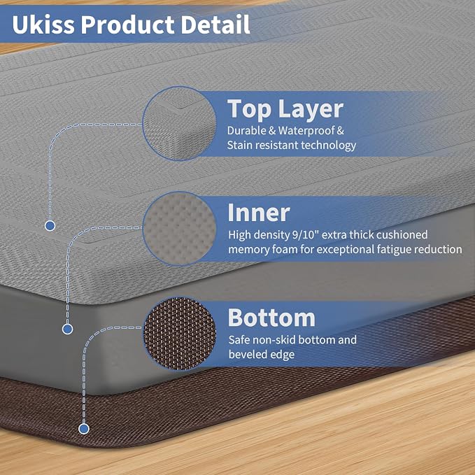 UKISS 9/10"" Extra Thick Cushioned Anti Fatigue Kitchen Mat, Waterproof High - Image 5