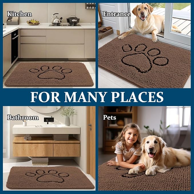 OLANLY Dog Door Mat for Muddy Paws 36x24, Paw Print Design, Absorbs Moisture - Image 8