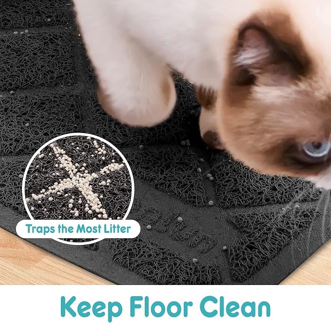 Conlun PVC Cat Litter Mat 24" x 15" Inch Black, Less Waste Cat Litter Box Mat - Image 3