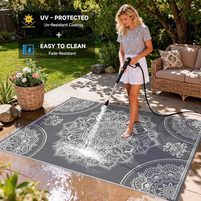 Pauwer Waterproof Outdoor Rug 6x9, Reversible Plastic Straw Patio Camping Rug - Image 4