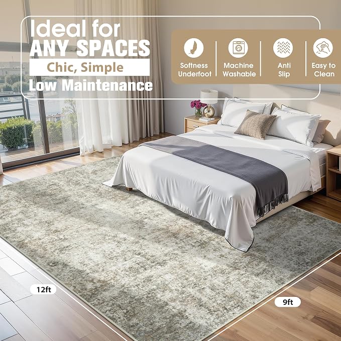 9x12 Area Rugs for Living Room Rug Washable: Abstract Large Rug for Dining Room - Image 2