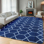 ONASAR 5x7 Area Rugs for Living Room Bedroom, Fluffy Navy Blue and White Throw - Image 6