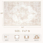 Area Rug 5x7 Vintage Rugs: Washable Living Room Rug Retro Medallion Distressed - Image 2