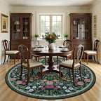 Round Area Rug for Living Room: 8 ft Floral Washable Circle Rug Soft Boho - Image 3