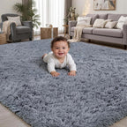 Area Rug for Living Room Bedroom: 8x10 Grey Soft Fluffy Shag Upgrade Non-Slip by PLHXFRSoftAreaRugs