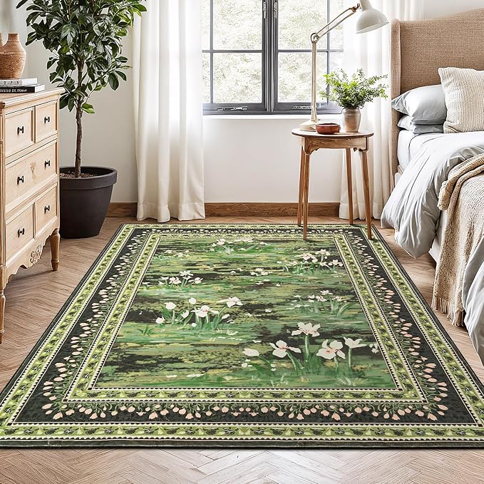 Lessymo Dark Green 5x7 Floral Rugs - Image 3
