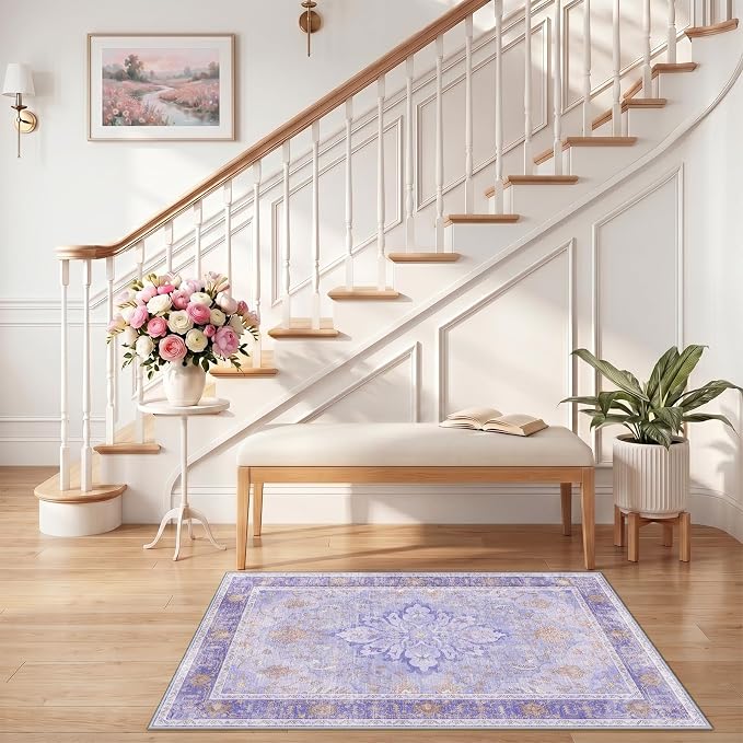 RELEANY Area Rugs Small 2'6"x4' Washable Non-Slip, Floral Vintage Distress - Image 2