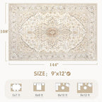 Area Rugs 9x12 Vintage Rug: Large Washable Living Room Rug Retro Medallion - Image 2