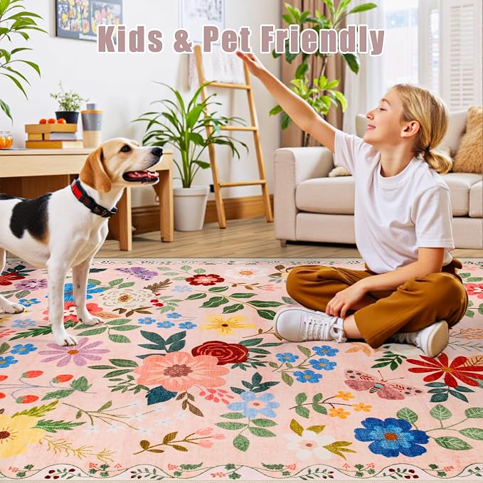 10x12 Area Rugs for Living Room: Floral Washable Rug Vintage Large Soft Boho - Image 7