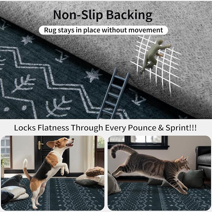 SERISSA 5x7 Area Rugs for Living Room, Washable Non-Slip Grey Boho Rug - Image 5