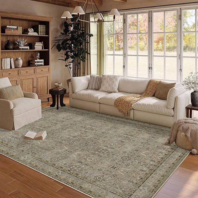 Rugxara 5x7 Area Rugs for Living Room Bedroom, Washable Rug, Vintage Floral by Rugxara