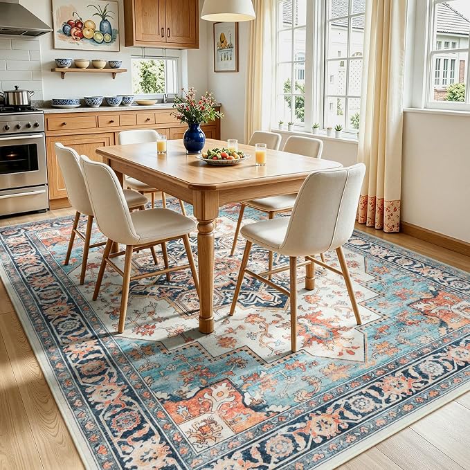 Lofus 5x7 Washable Rugs Non-Slip, Vintage Floral Area Rug - Image 5