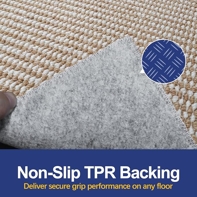 Faux Jute Hallway Runner Rug 2'x8', Washable & Non-Slip, Taupe & White | 0.27" - Image 2
