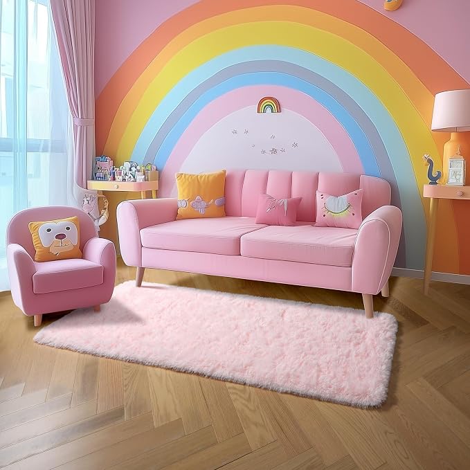 Amdrebio Pink Runner Rug 2x6 for Girls Bedroom, Fluffy Shaggy Bedside Floor - Image 4