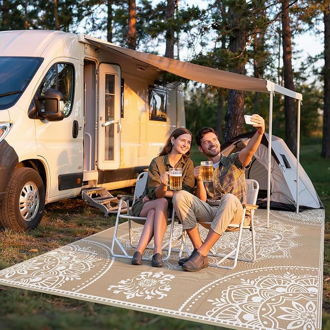 Pauwer Waterproof Outdoor Rug 9x12, Reversible Plastic Straw Patio Camping Rug - Image 7