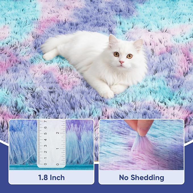 Rainbow Fluffy Rugs for Girls Bedroom: 6x9 Large Shag High Pile Area Rug - Image 5
