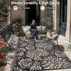 Outdoor Plastic Straw Rug Waterproof Patio 6x9 Black Brown Floral Mat - Image 6