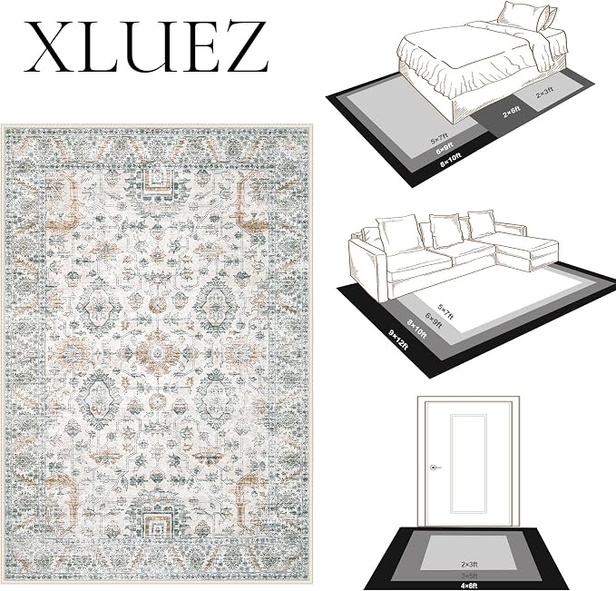 XLUEZ Area Rug 5x7 Living Room Rug, Machine Washable Vintage Distressed Boho - Image 8