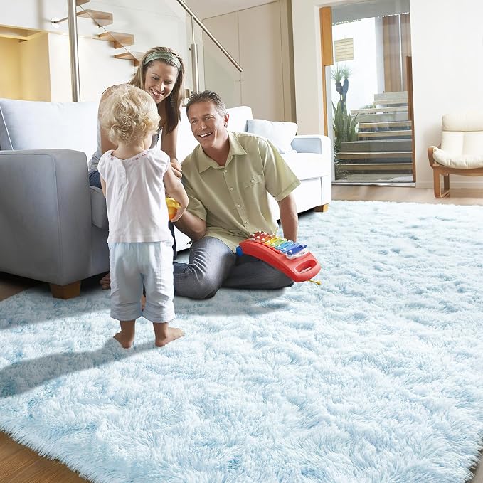 YJ.GWL Area Rugs for Living Room Bedroom, 4x6 Machine Washable Large Light Blue - Image 3