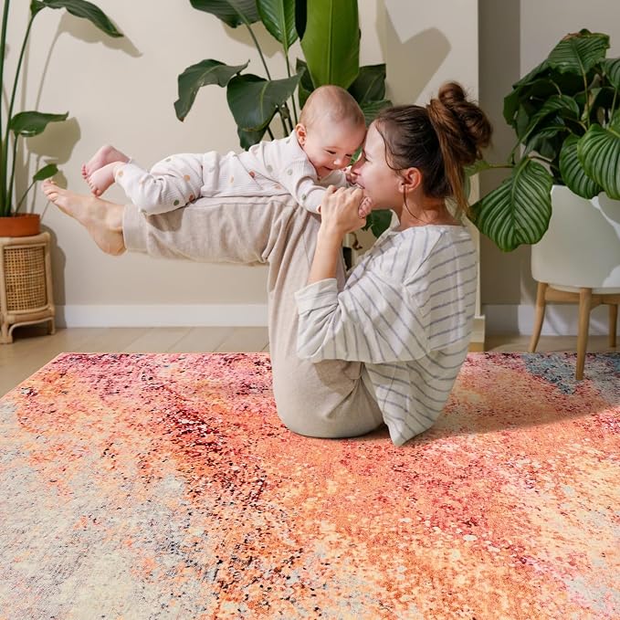 Toneed Abstract Area Rug Modern Washable Rug Soft Non Slip Rug Low Pile - Image 4