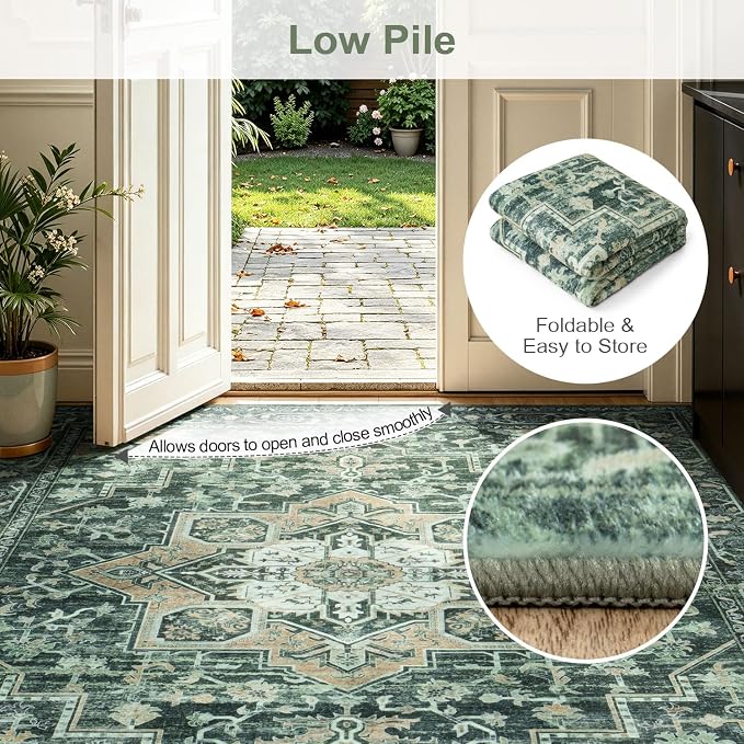 Lofus 8x10 Washable Rugs Non-Slip, Vintage Floral Area Rug - Image 8