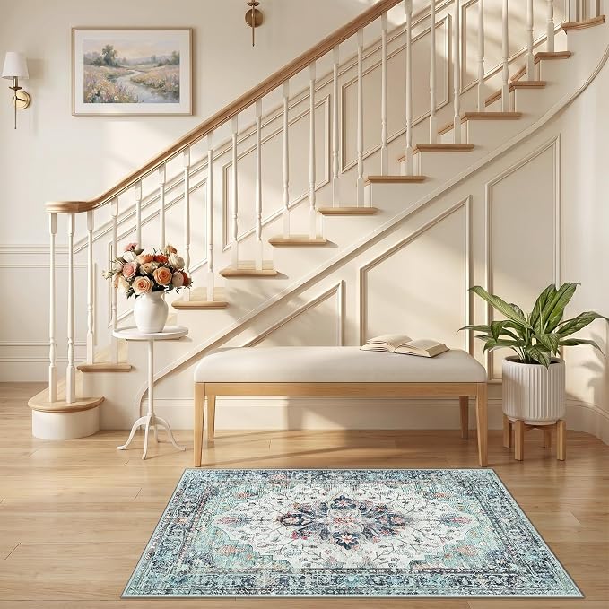 RELEANY Area Rugs Small 2'6"x4' Washable Non-Slip, Floral Vintage Distress - Image 2