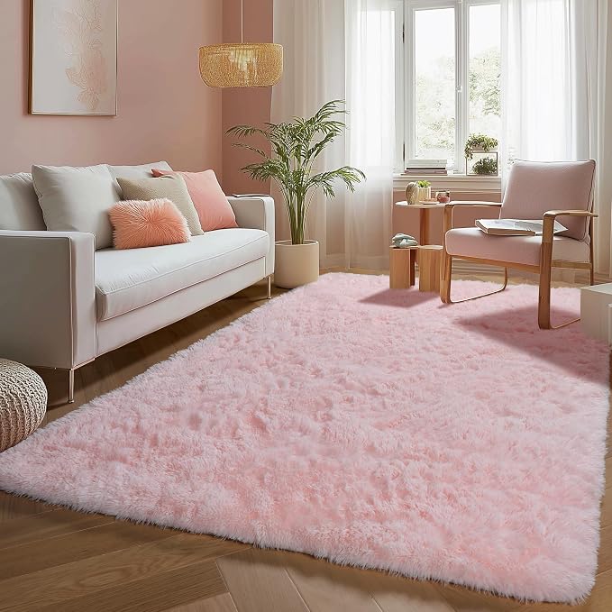 PAGISOFE Pink Fluffy Shag Machine Washable Area Rugs by PAGISOFE