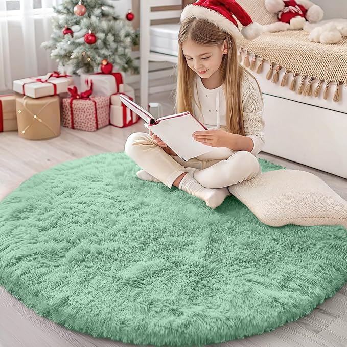 OLANLY Mint Green Round Rugs for Bedroom by OLANLY