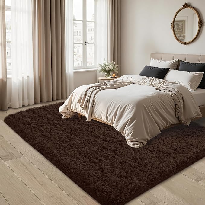 5x8 Area Rug for Living Room:Ultra Soft Fluffy Shag Brown Rugs, Large Fuzzy - Image 3