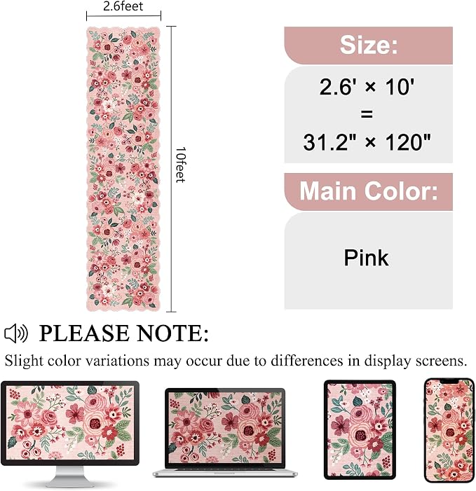 DUKINO 2.6x10 Runner Rug for Hallway, Lightweight Washable Floral Kitchen Rug - Image 2