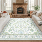 RELEANY Area Rugs Square 8ft Washable Non-Slip, Floral Vintage Distress by RELEANY