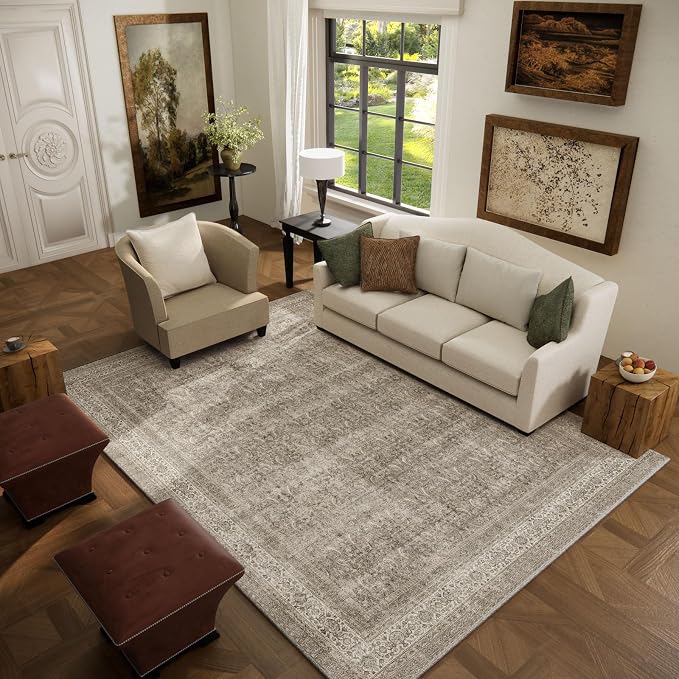 Washable Area Rugs for Living Room: 5x7 Bedroom Rug Boho Vintage Area Rug Stain - Image 2
