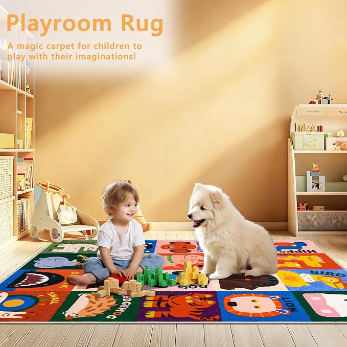 Kids Rug 4x6 Animal Alphabet Play Mat Educational Learning Area Rug Soft - Image 7