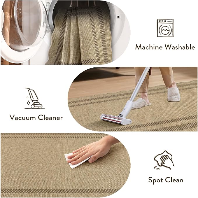 LIVEBOX Scalloped Easy Jute 2x5 Runner Kitchen Rug, Washable Non Slip Tan Rugs - Image 7