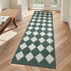 Lahome Zelie Checkered Washable 2x6 Green Runners by Lahome