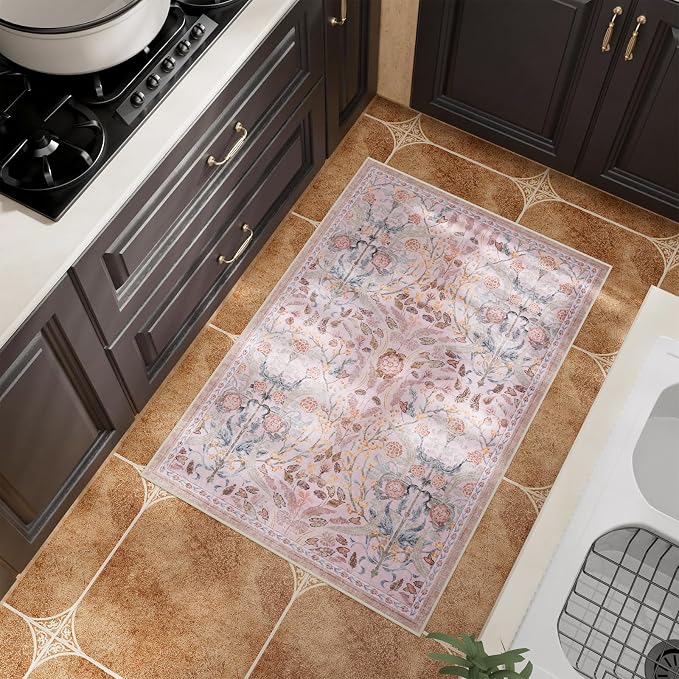 AMTOVO 2x3 Washable Entryway Area Rug Door Mat, Vintage Boho Floral Distressed - Image 5