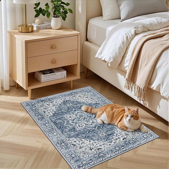 2x3 Area Rugs Living Room Rug: Washable Vintage Boho Medallion Rug No Slip - Image 3