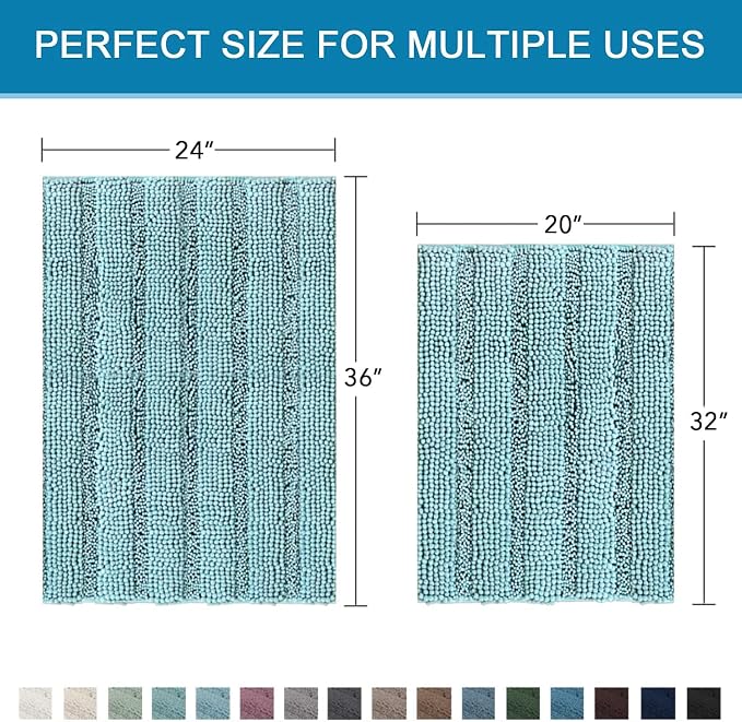H.VERSAILTEX Bathroom Rugs Bath Mats Sets Super Absorbent Chenille Striped Bath - Image 2