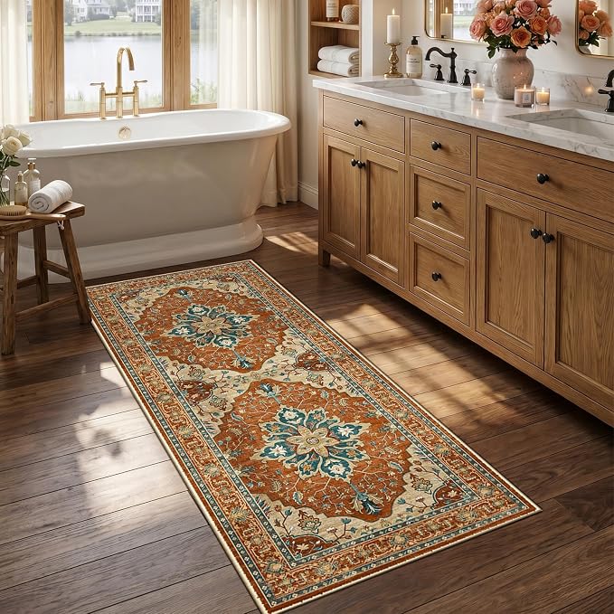 RELEANY Area Rugs Runner 2'6"x5' Washable Non-Slip, Floral Vintage Distress by RELEANY