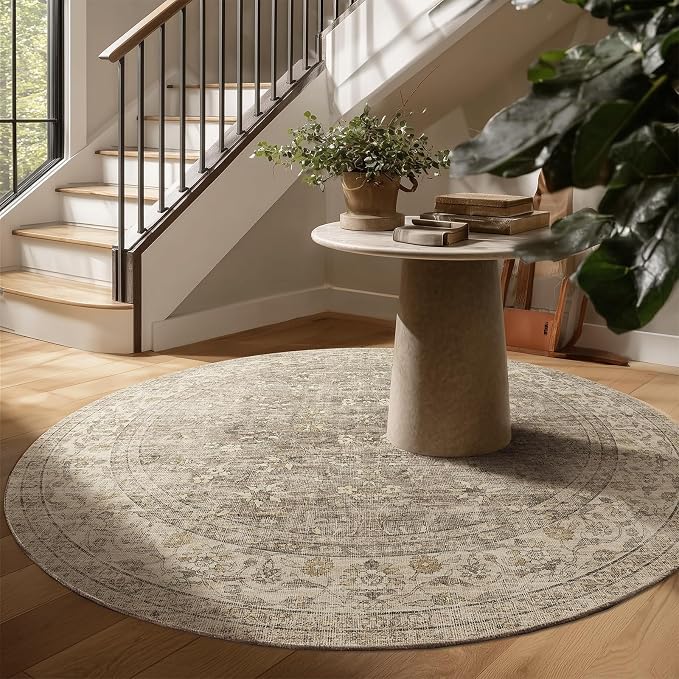 6ft Washable Round Rugs for Bedroom: Circle Living Room Rug Vintage Non Slip - Image 3