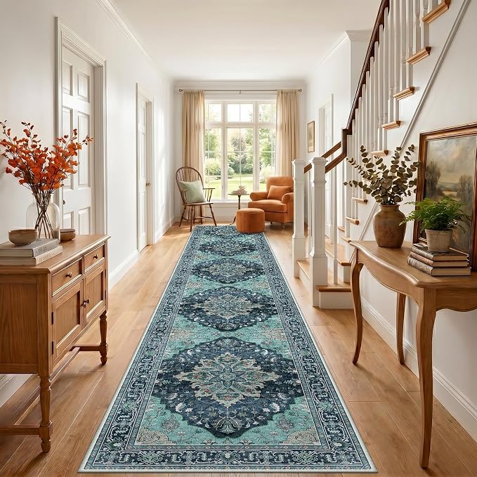 RELEANY Area Rugs Runner 3'x20' Washable Non-Slip, Floral Vintage Distress - Image 2