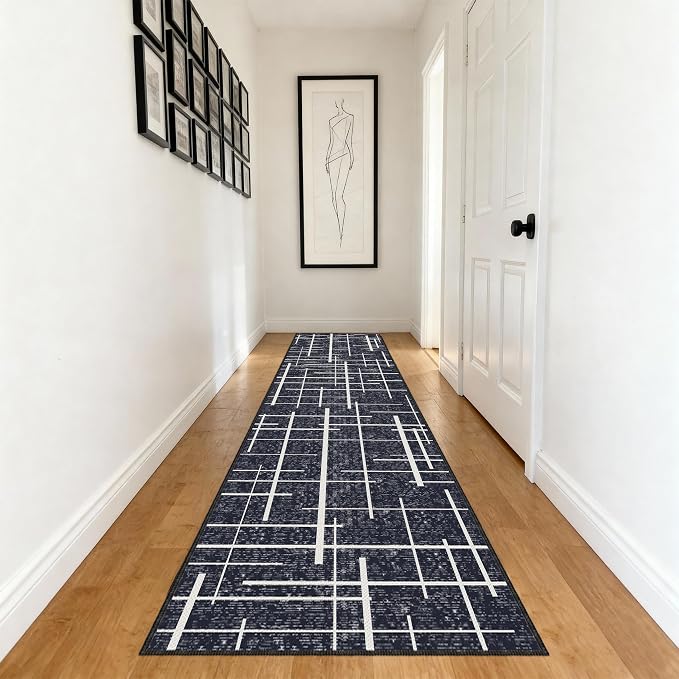 Modern Stripe Hallway Runner Rug Non Slip, Washable 2x10 Runner Rug, Woven Thin - Image 9