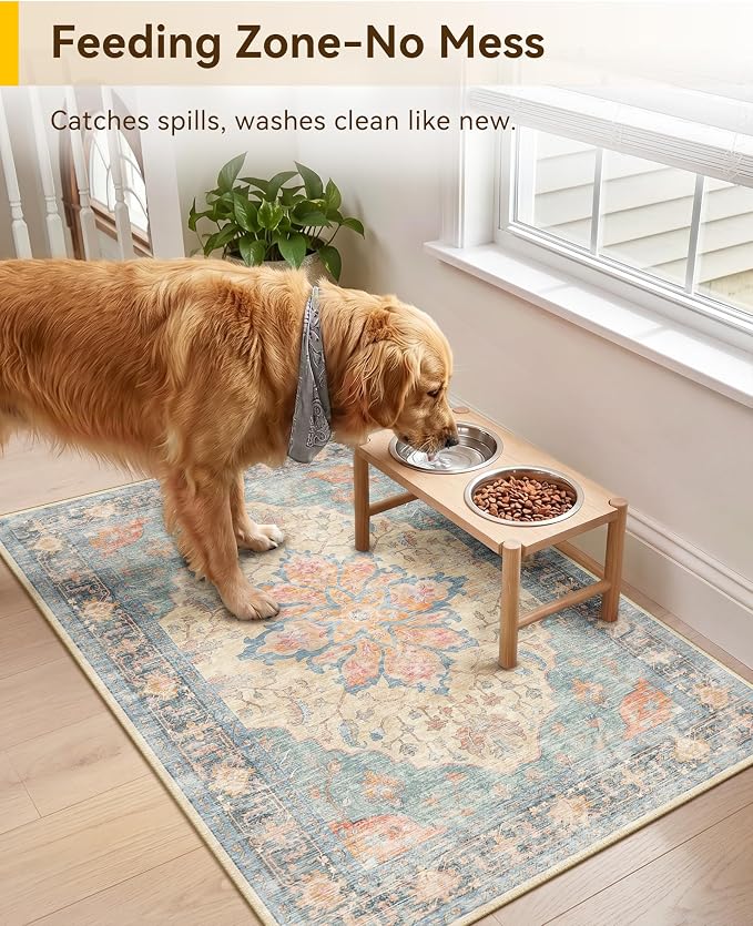 RELEANY Area Rugs Small 2'x3' Washable Non-Slip, Floral Vintage Distress - Image 2