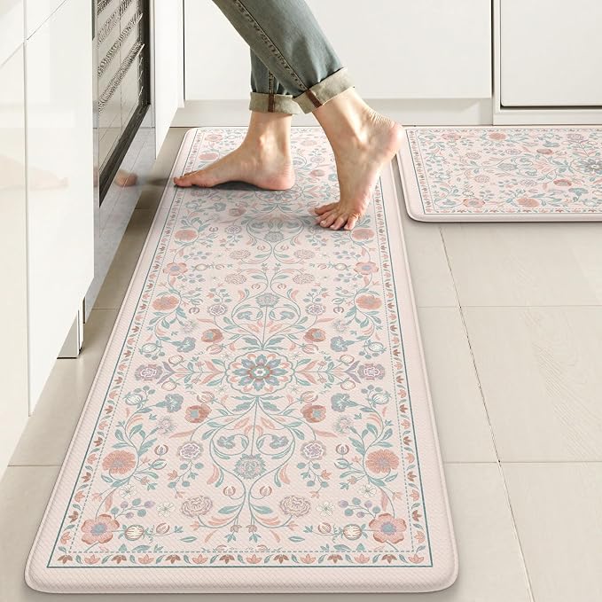 KIMODE Comfort Kitchen Mats Cushioned Anti Fatigue, Boho Floral Kitchen Rugs by StayinComfortCookwithJoy