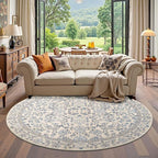 jinchan Zenith Round Rug 6ft Area Rug Soft 6'Round Vintage Floral Rug Non-Slip - Image 4