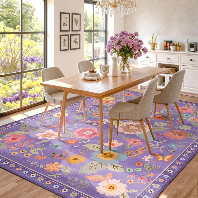 RELEANY Floral 6x9 Area Rugs Washable Print Boho Cute Carpet Non Slip Flower - Image 3