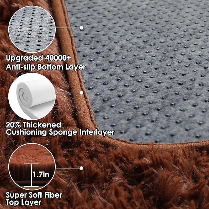 ONASAR Brown Runner Rugs for Bedroom Living Room, Fluffy 2x6 Bedside Hallway - Image 3