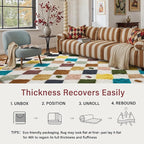 PureCozy Checkered Rug 4x6 Fluffy Shag Living Room Rainbow Area Rug Modern - Image 4